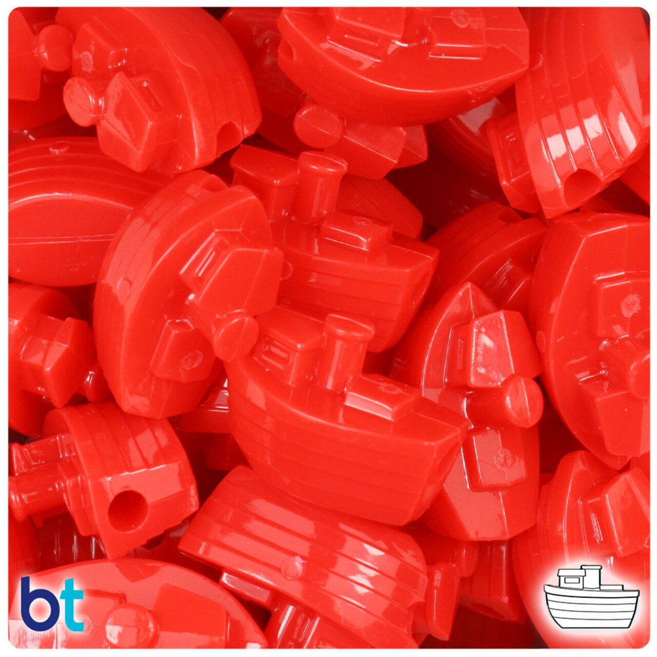 BeadTin Bright Red Opaque 25mm Boat Plastic Pony Beads (24pcs)
